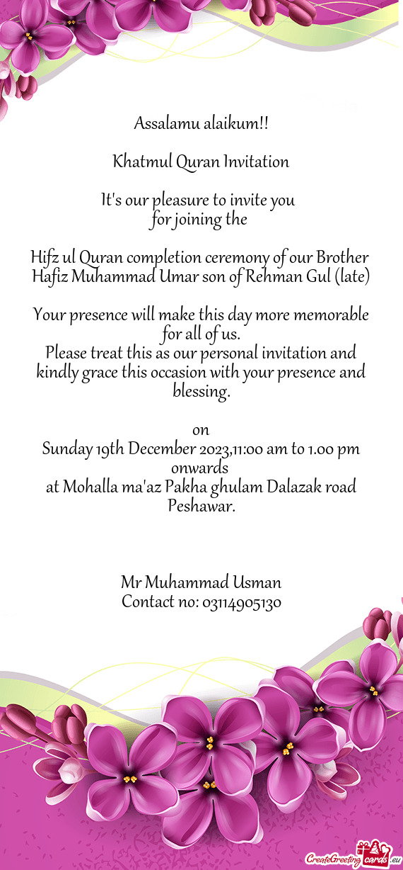 Hifz ul Quran completion ceremony of our Brother