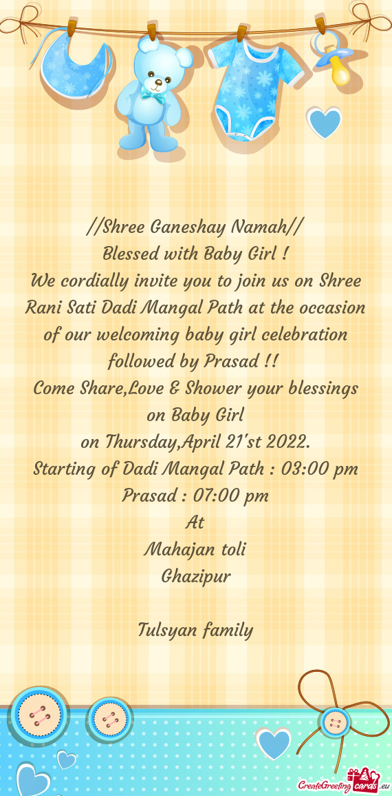 Ing baby girl celebration followed by Prasad