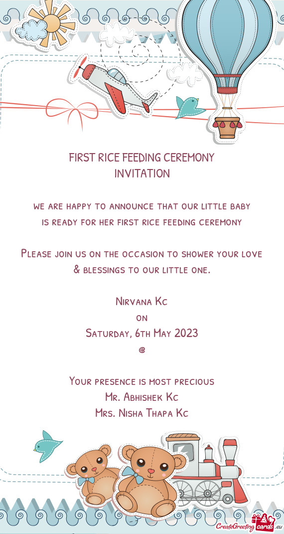 Is ready for her first rice feeding ceremony