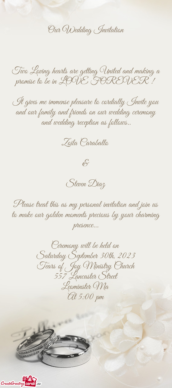 It gives me immense pleasure to cordially Invite you and our family and friends on our wedding cerem