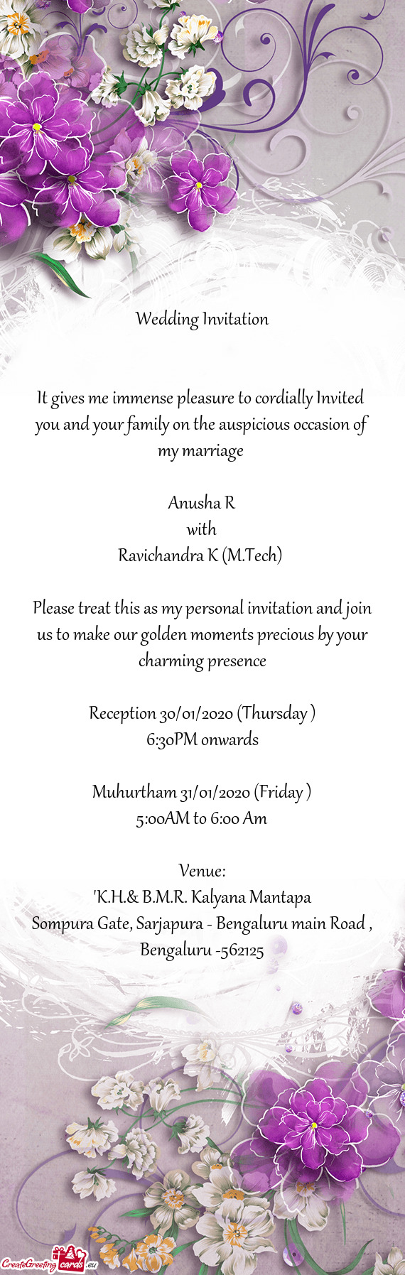 It gives me immense pleasure to cordially Invited you and your family on the auspicious occasion of