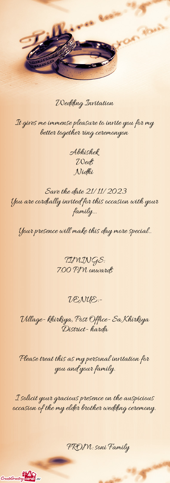 It gives me immense pleasure to invite you for my better together ring ceremonyon