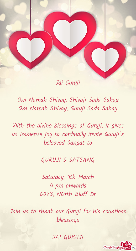 It gives us immense joy to cordinally invite Guruji