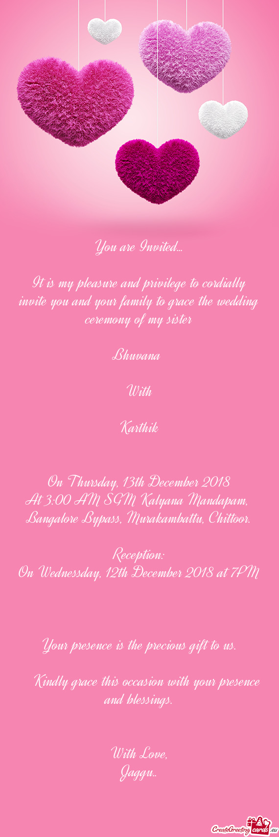 It is my pleasure and privilege to cordially invite you and your family to grace the wedding cer