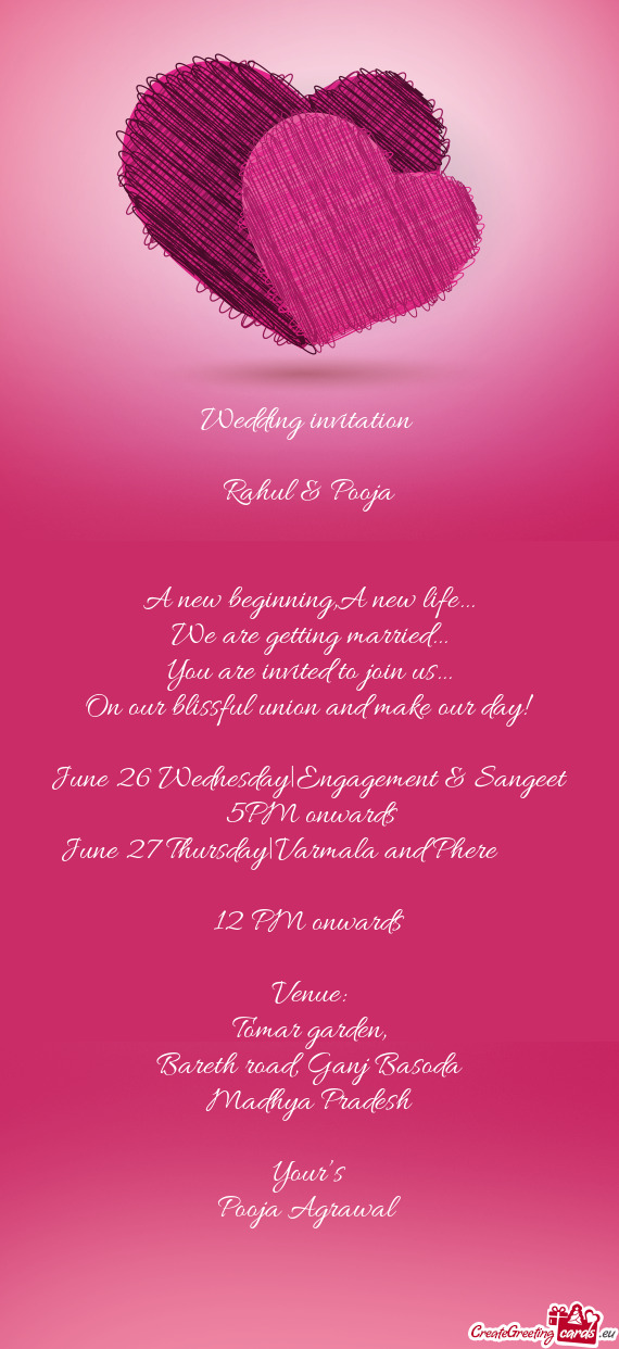 June 26 Wednesday|Engagement & Sangeet