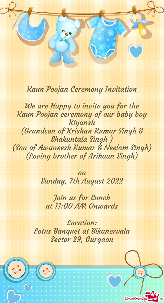Kaun Poojan ceremony of our baby boy Kiyansh