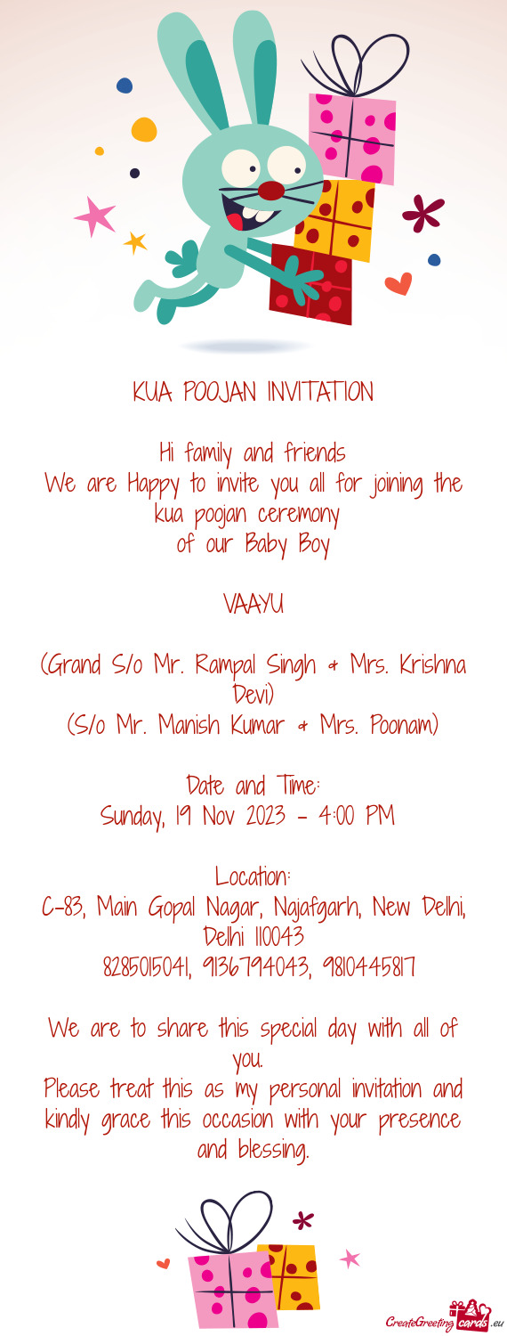 KUA POOJAN INVITATION Hi family and friends We are Happy to invite you all for joining the kua p