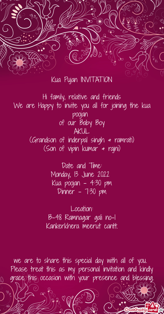 Kua Pujan INVITATION Hi family