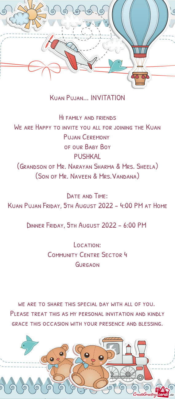 Kuan Pujan Friday, 5th August 2022 - 4:00 PM at Home