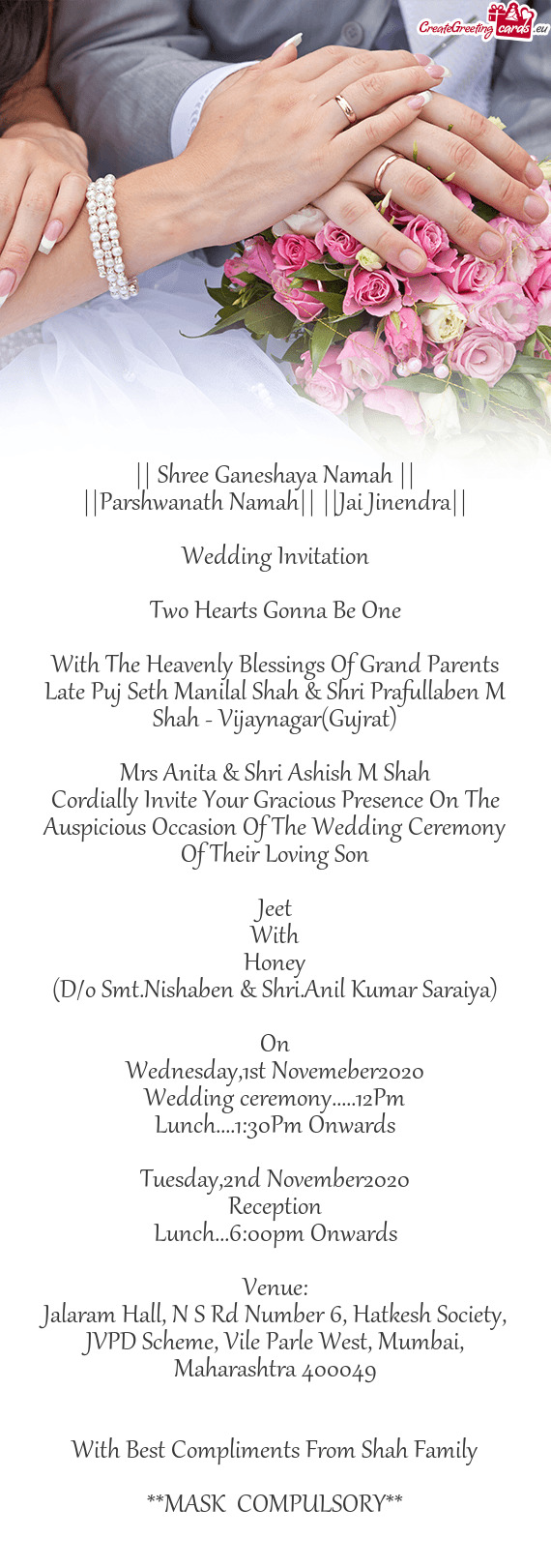 Late Puj Seth Manilal Shah & Shri Prafullaben M Shah - Vijaynagar(Gujrat)