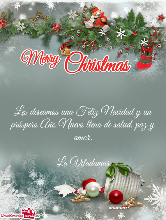 Les deseamos una Feliz Navidad y un próspero Año Nuevo lleno de salud, paz y amor