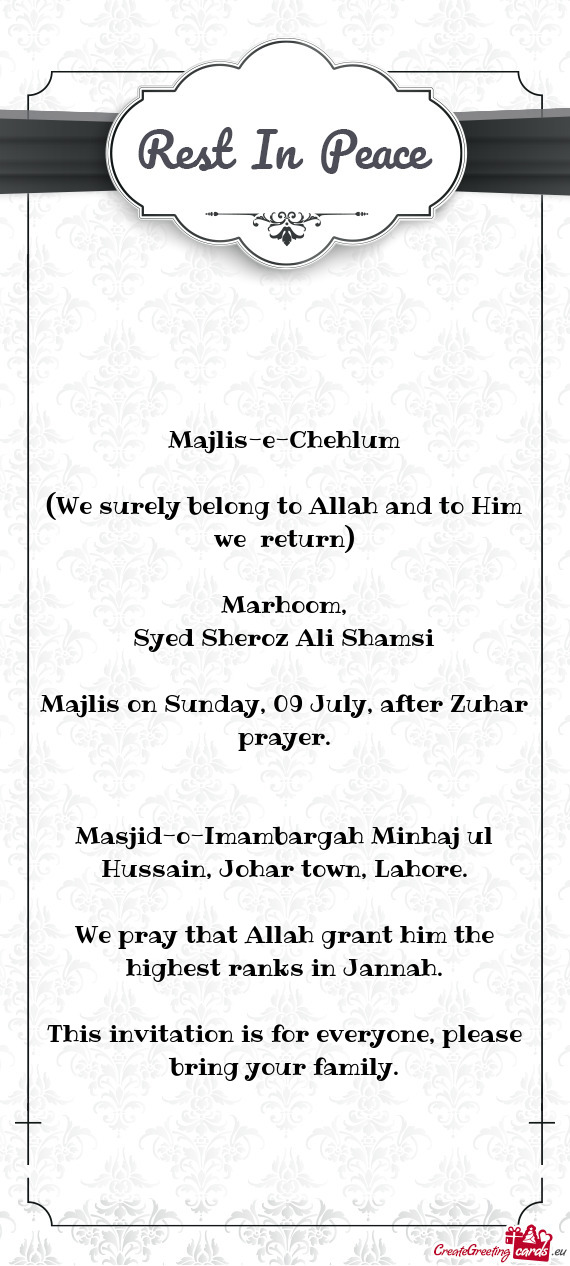 Majlis on Sunday, 09 July, after Zuhar prayer