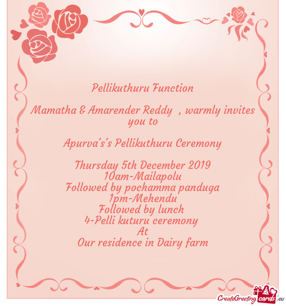 Mamatha & Amarender Reddy , warmly invites you to