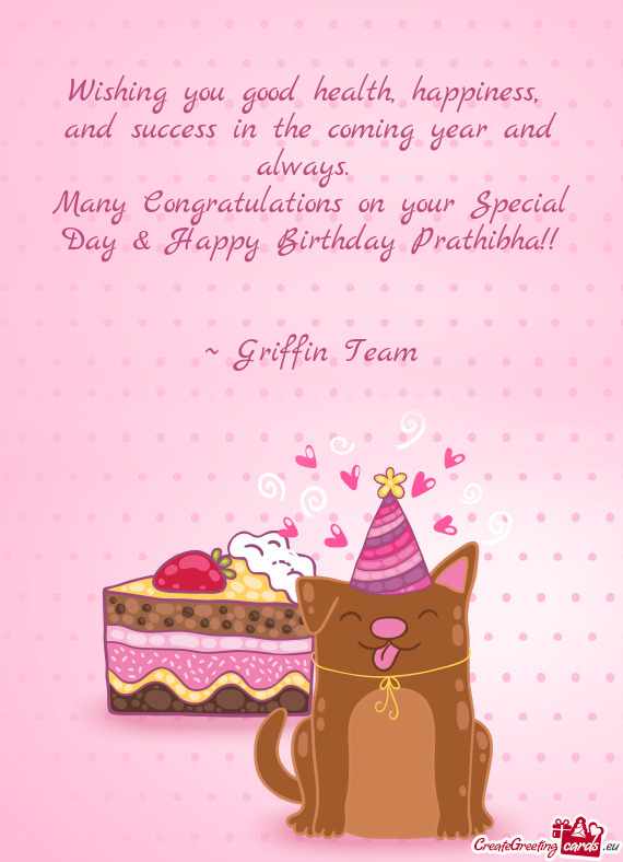 Many Congratulations on your Special Day & Happy Birthday Prathibha