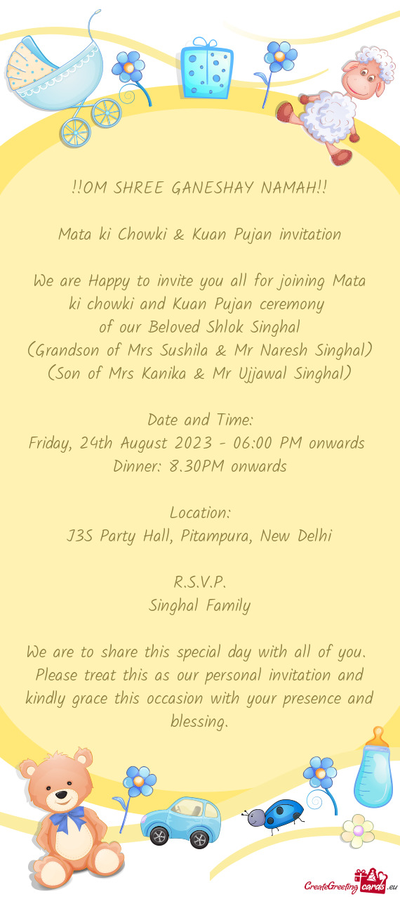 Mata ki Chowki & Kuan Pujan invitation