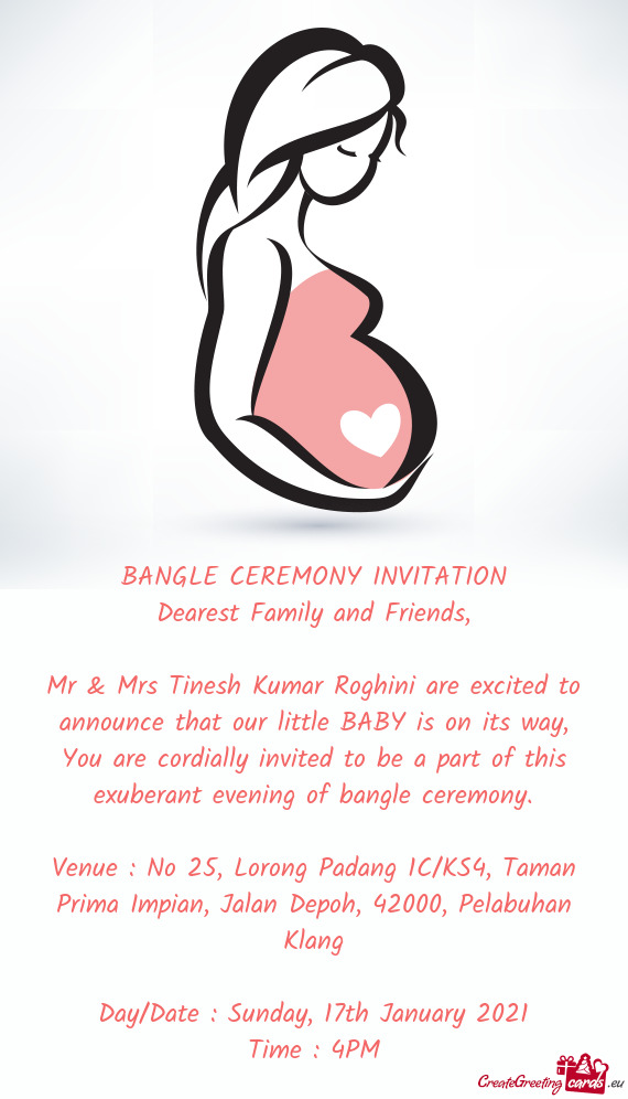 Mr & Mrs Tinesh Kumar Roghini are excited to announce that our little BABY is on its way