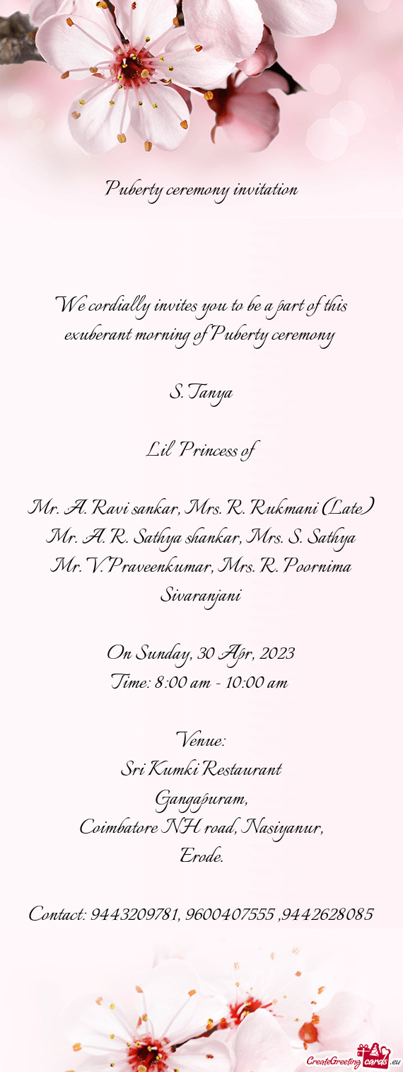 Mr. A. R. Sathya shankar, Mrs. S. Sathya