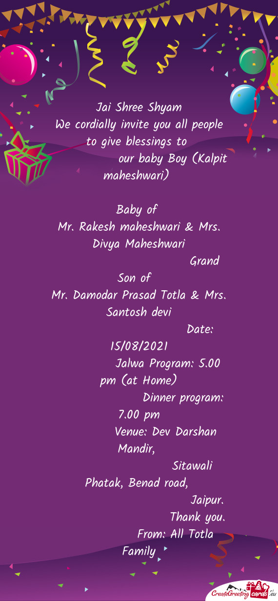 Mr. Damodar Prasad Totla & Mrs. Santosh devi