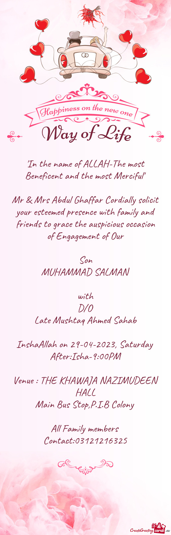 Mr & Mrs Abdul Ghaffar Cordially solicit your esteemed presence with family and friends to grace the