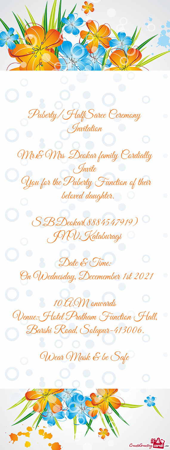 Mr.& Mrs .Deokar family Cordially Invite