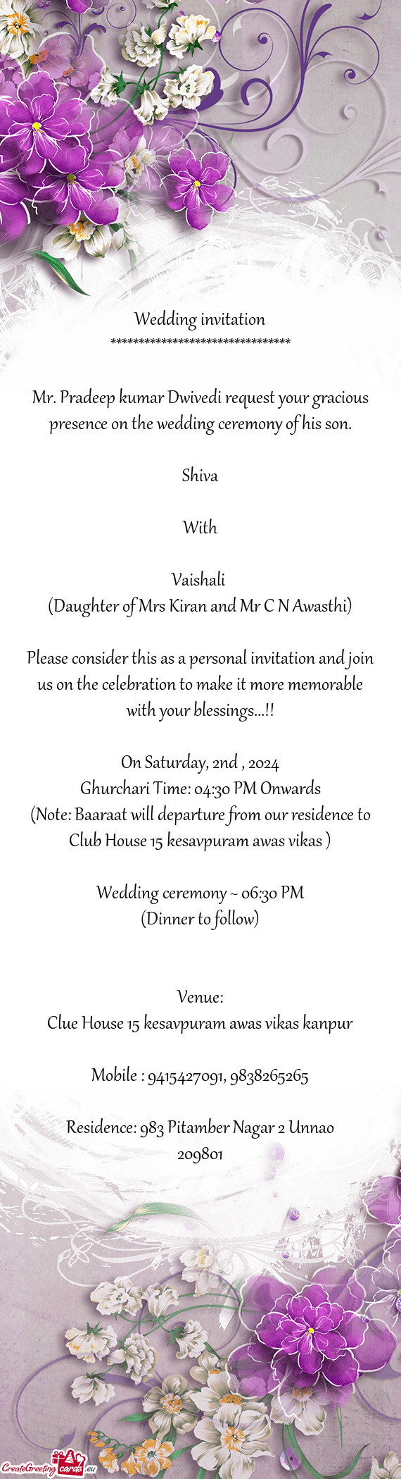 Mr. Pradeep kumar Dwivedi request your gracious presence on the wedding ceremony of his son