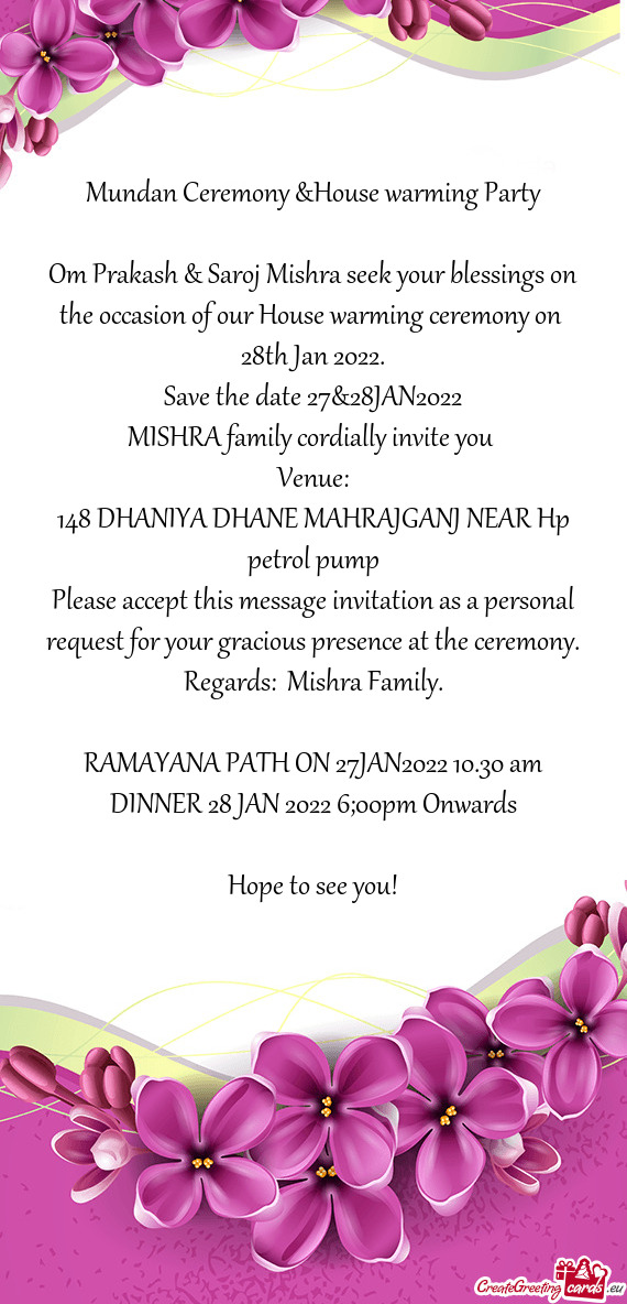 Mundan Ceremony &House warming Party