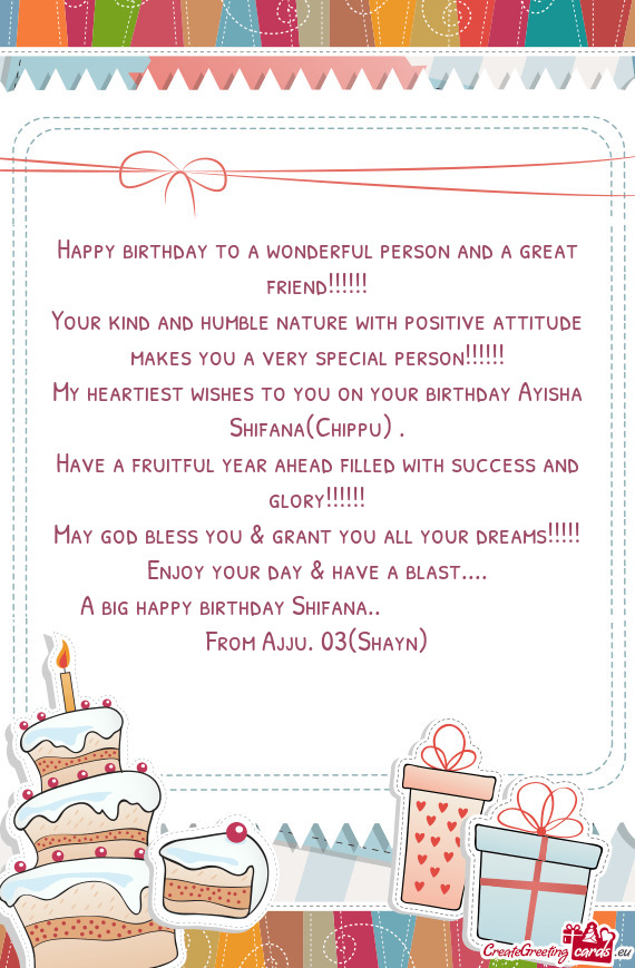 My heartiest wishes to you on your birthday Ayisha Shifana(Chippu)