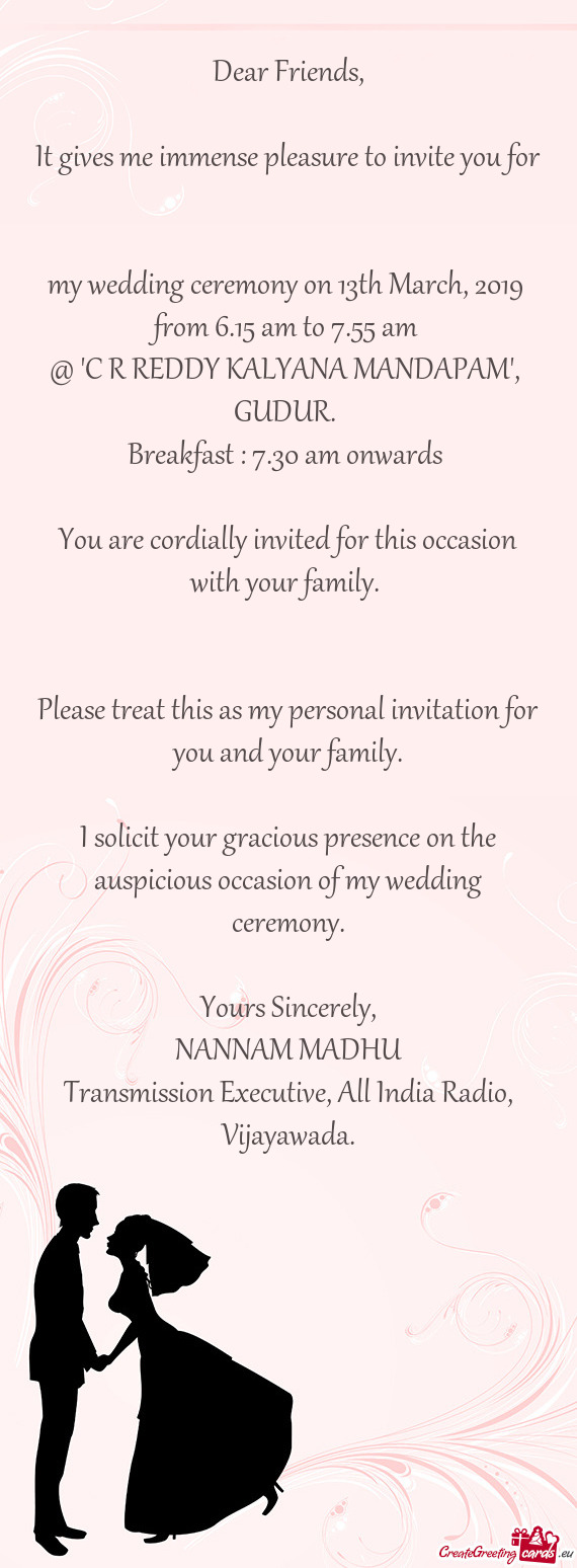 My wedding ceremony on 13th March, 2019
