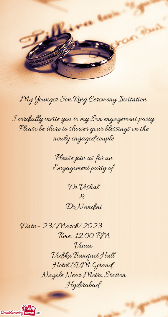 My Younger Son Ring Ceremony Invitation