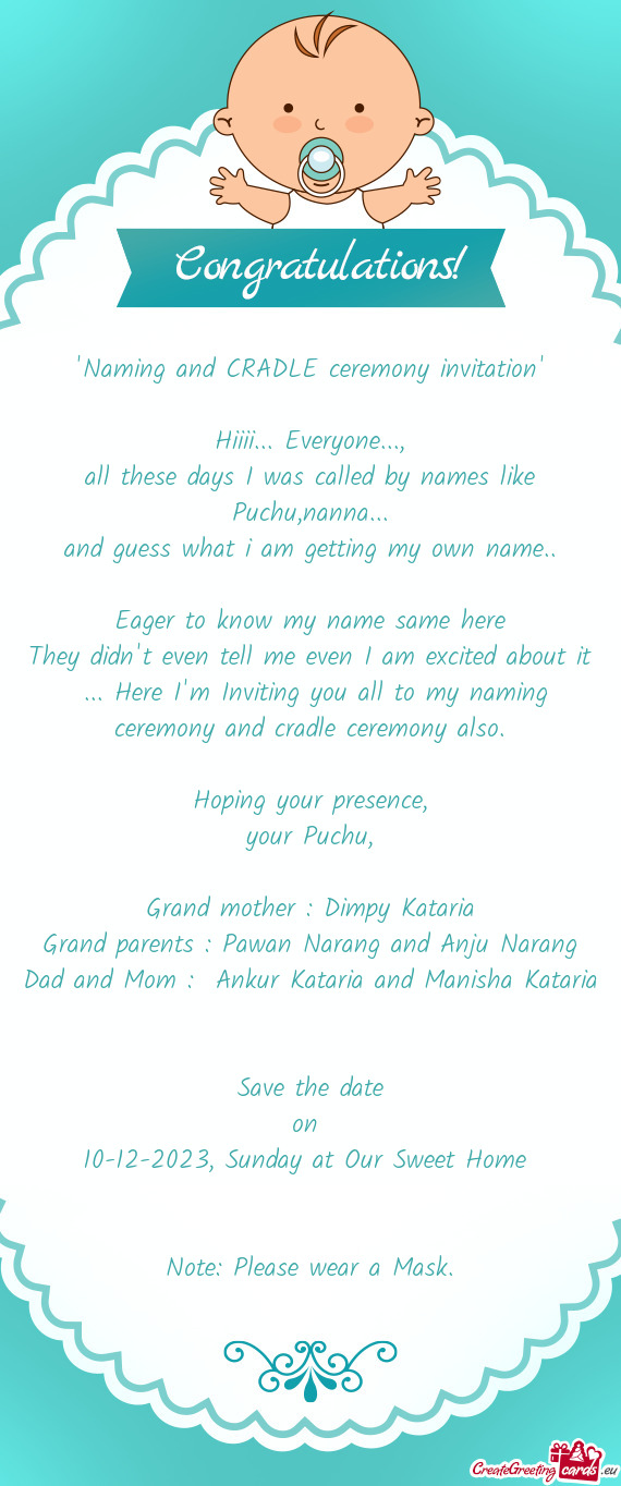 "Naming and CRADLE ceremony invitation"