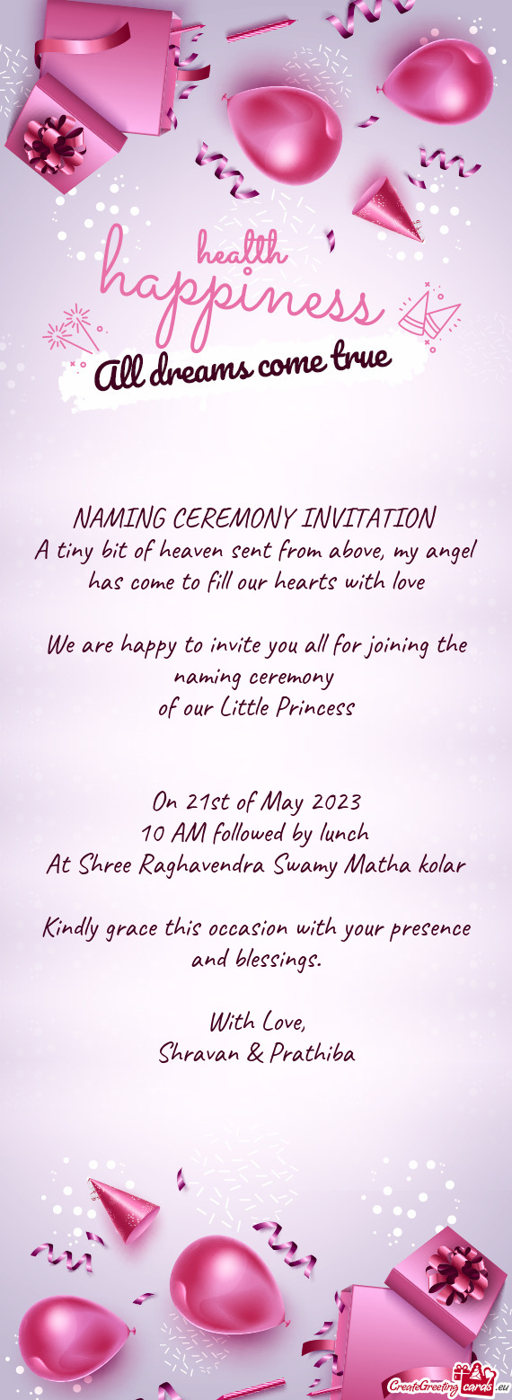 NAMING CEREMONY INVITATION A tiny bit of heaven sent from above