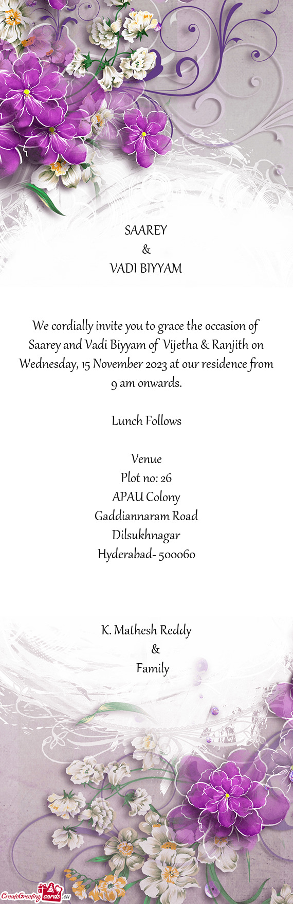 Nesday, 15 November 2023 at our residence from 9 am onwards