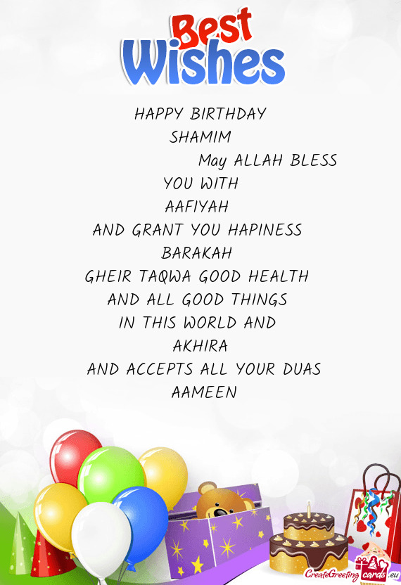 NESS 
 BARAKAH 
 GHEIR TAQWA GOOD HEALTH 
 AND ALL GOOD THINGS 
 IN THIS WORLD AND 
 AKHIRA
 AND AC