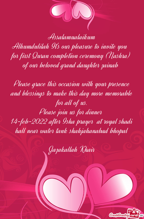 Of our beloved grand daughter zainab