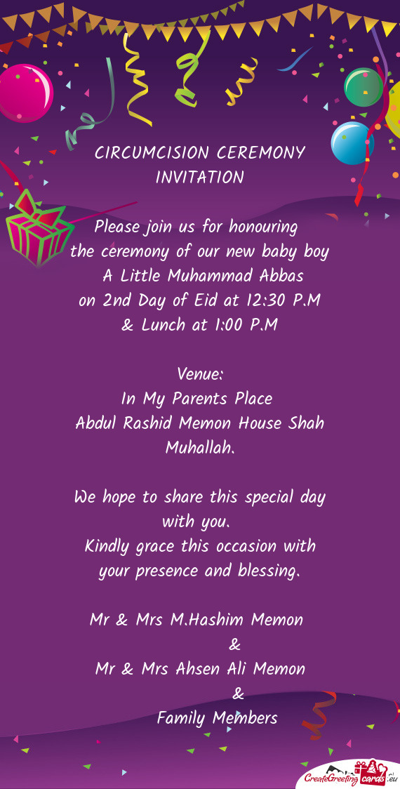 On 2nd Day of Eid at 12:30 P.M & Lunch at 1:00 P.M