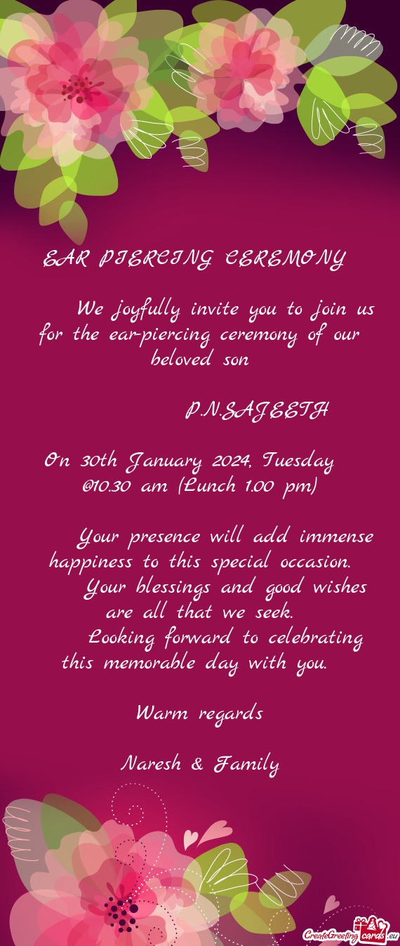 On 30th January 2024, Tuesday @10.30 am (Lunch 1.00 pm)