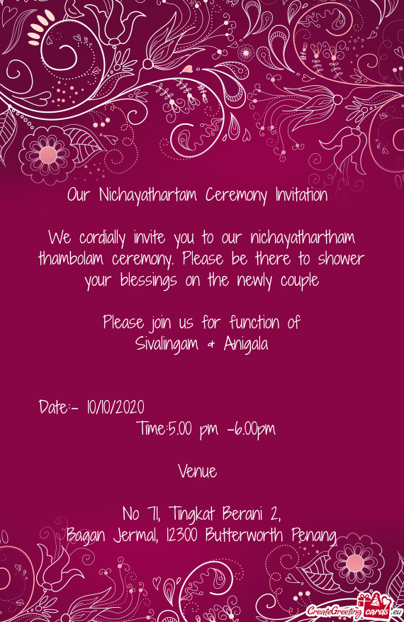 Our Nichayathartam Ceremony Invitation