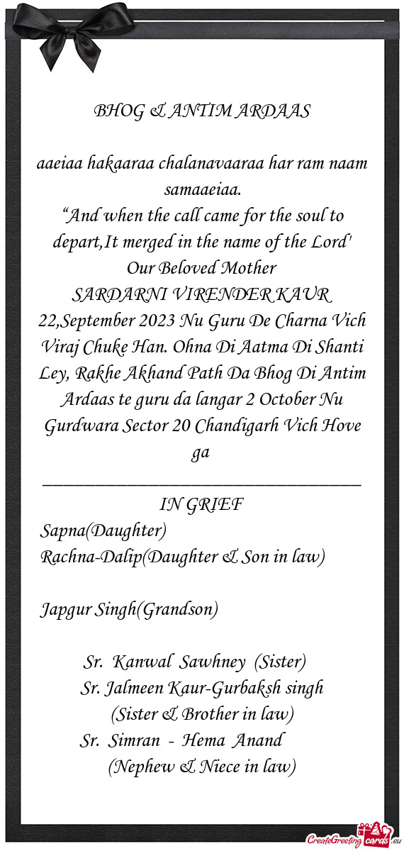 Path Da Bhog Di Antim Ardaas te guru da langar 2 October Nu Gurdwara Sector 20 Chandigarh Vich Hove