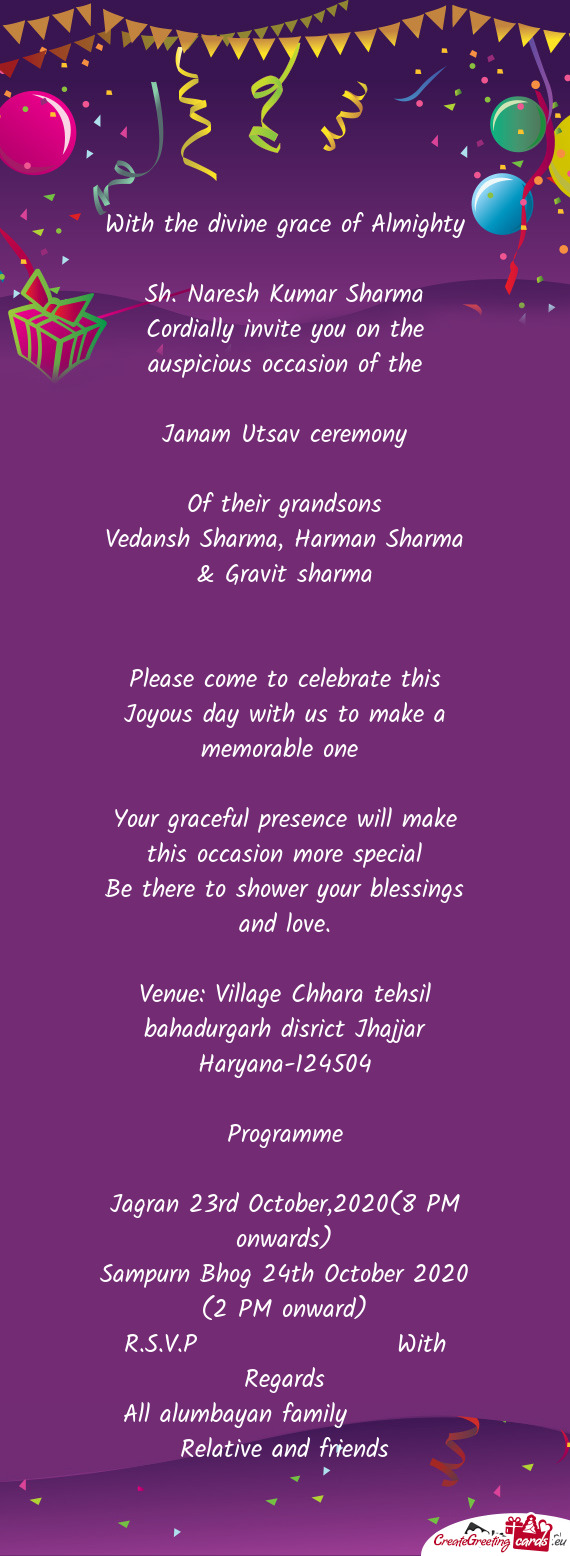 Please come to celebrate this Joyous day with us to make a memorable one