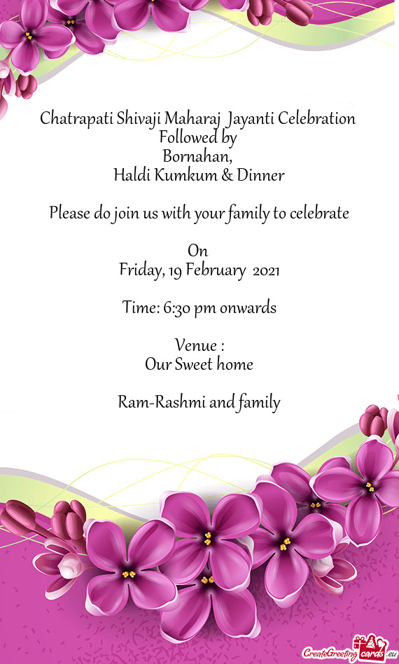 Please do join us with your family to celebrate