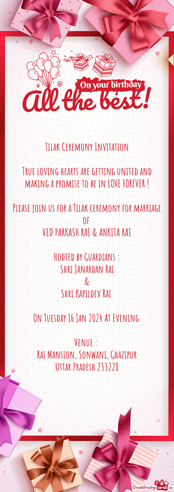 Please join us for a Tilak ceremony for marriage of