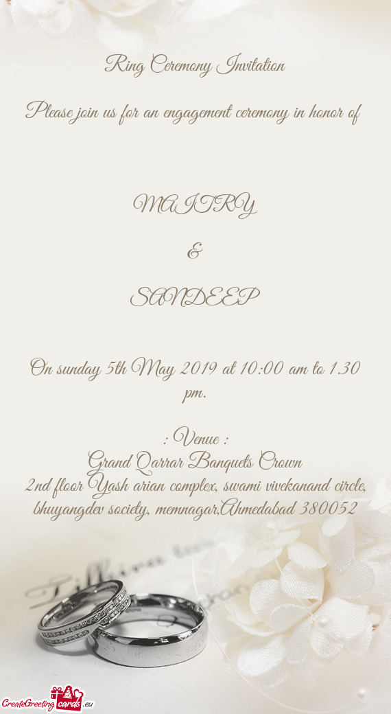 Please join us for an engagement ceremony in honor of