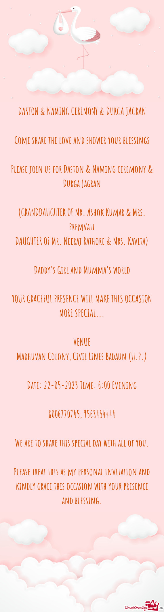 Please join us for Daston & Naming ceremony & Durga Jagran