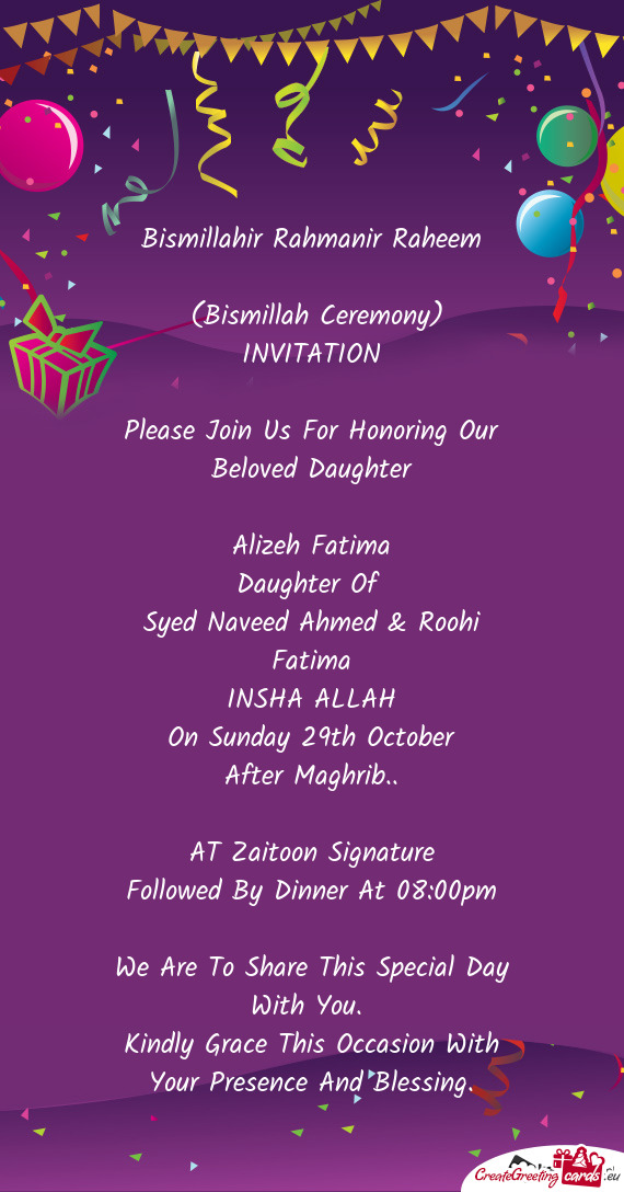 Please Join Us For Honoring Our Beloved Daughter
