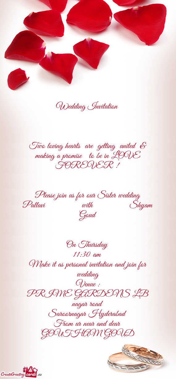 Please join us for our Sister wedding