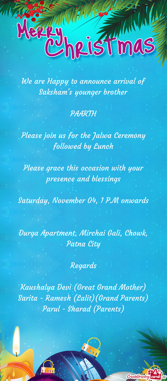 Please join us for the Jalwa Ceremony followed by Lunch