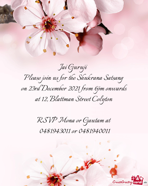 Please join us for the Shukrana Satsang