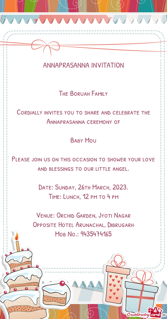 Please join us on this occasion to shower your love and blessings to our little angel
