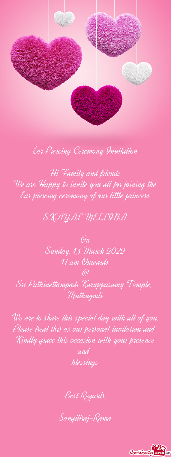 Please treat this as our personal invitation and 
 Kindly grace this occasion with your presence a