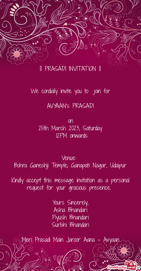 || PRASADI INVITATION ||